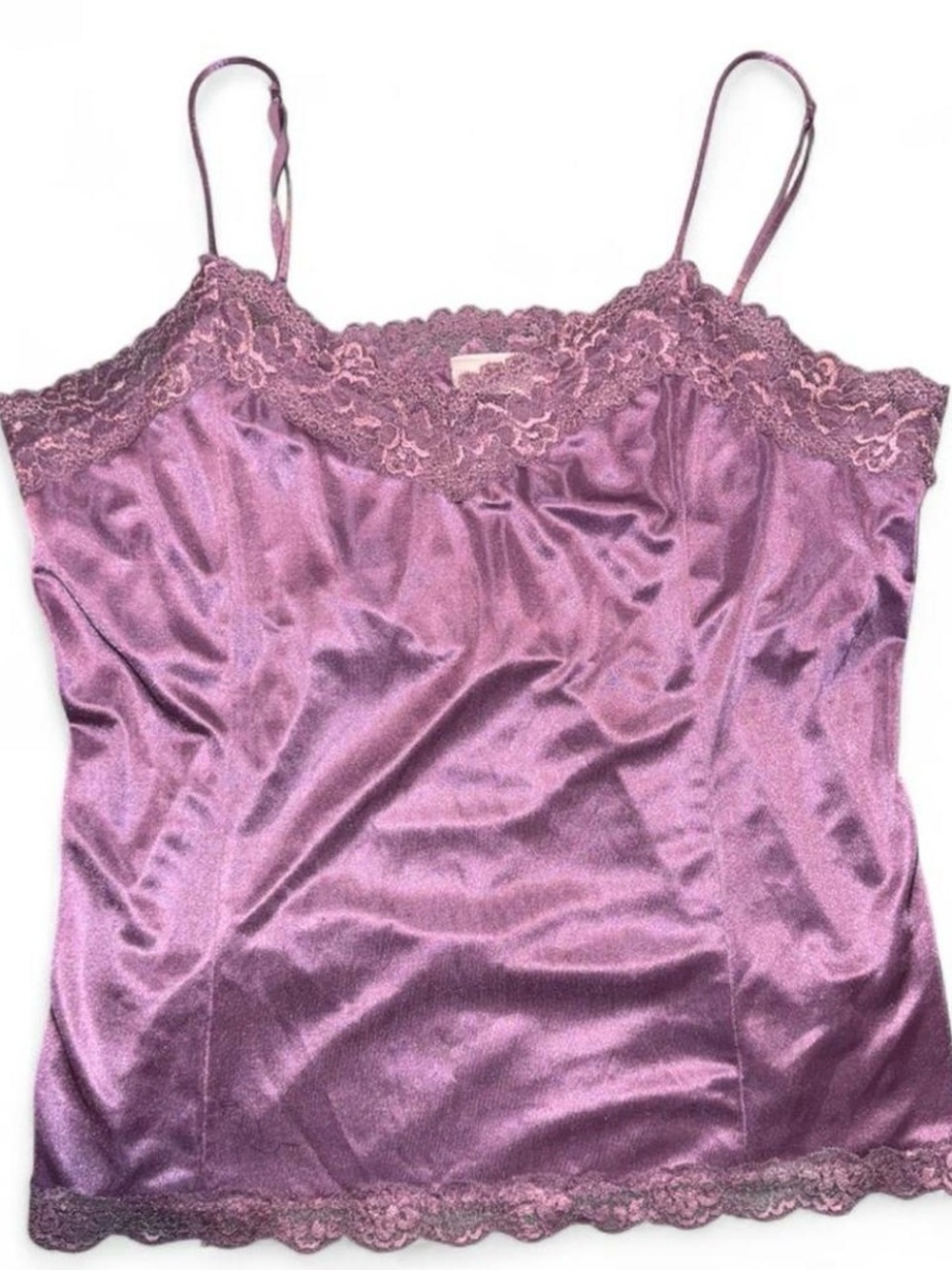 Y2K Vintage Plum Purple Worthingto Satin Lace Trim Camisole